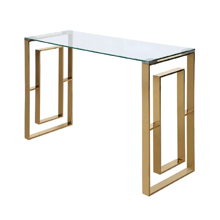 Naples Gold Clear Glass Metal Console Table - LUX-HOM