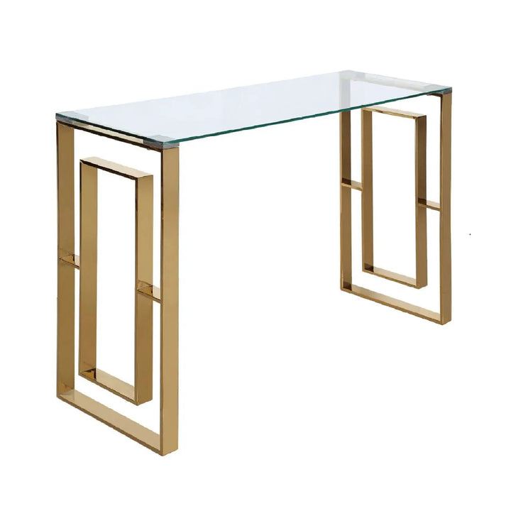 Naples Gold Clear Glass Metal Console Table - LUX-HOM