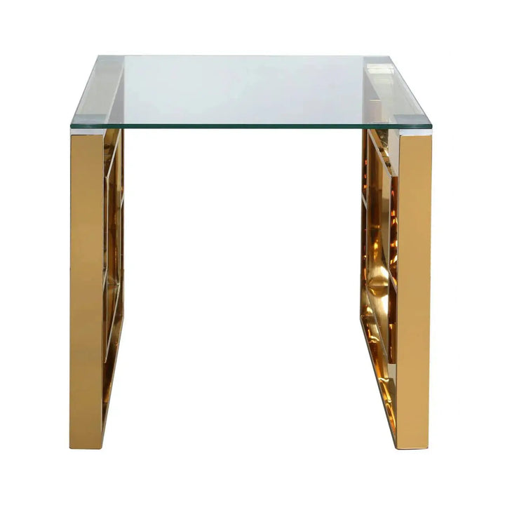 Naples Gold Clear Glass Metal End Table - LUX-HOM