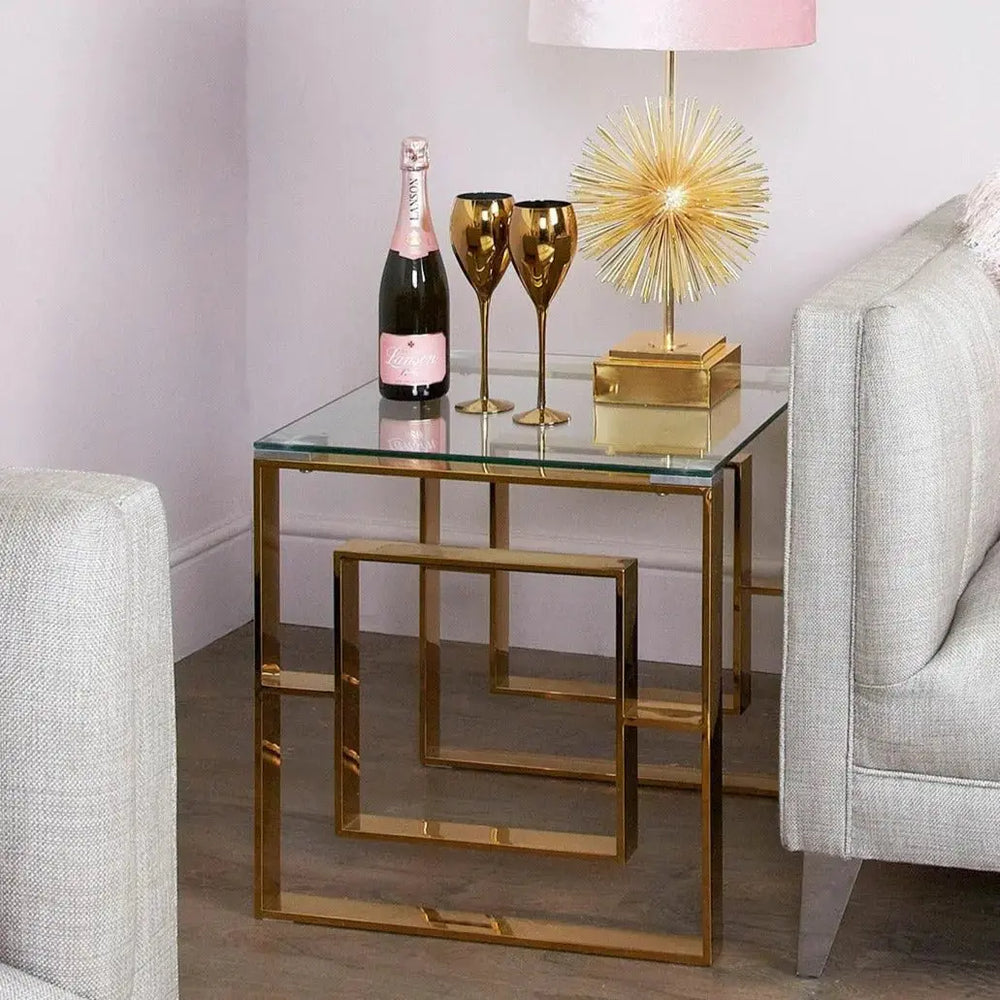 Naples Gold Clear Glass Metal End Table - LUX-HOM
