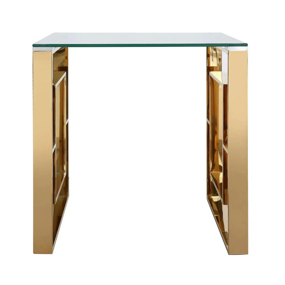 Naples Gold Clear Glass Metal End Table - LUX-HOM