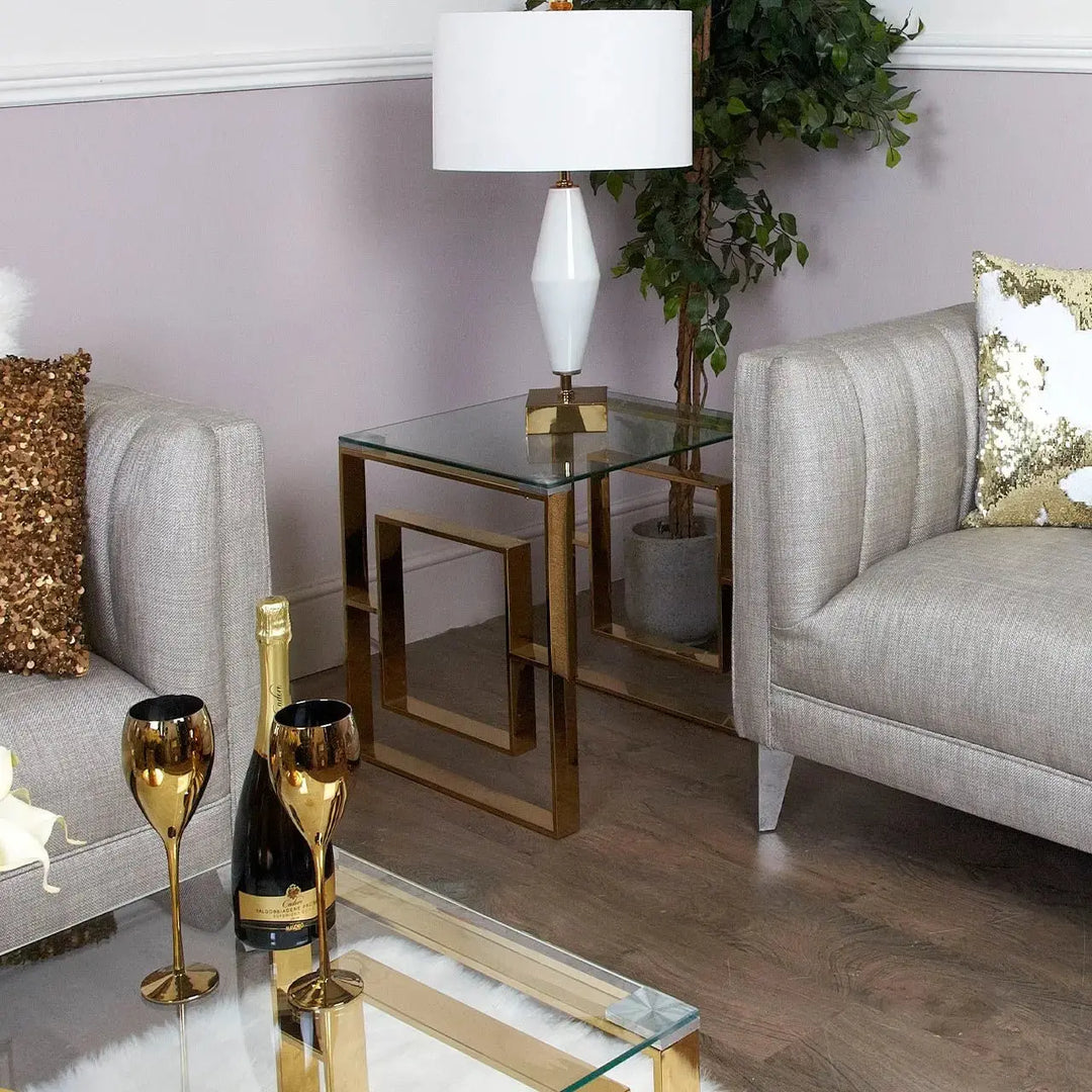 Naples Gold Clear Glass Metal End Table - LUX-HOM