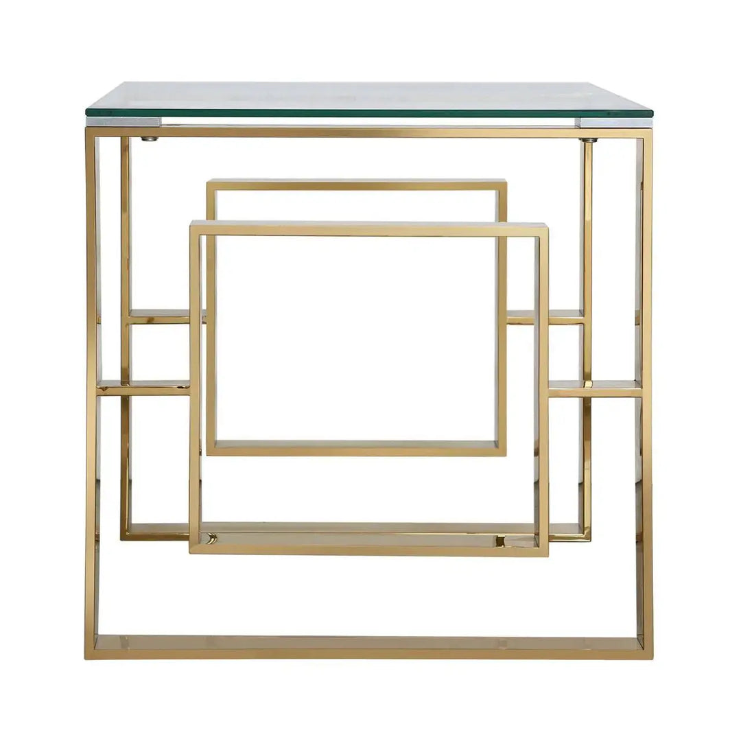 Naples Gold Clear Glass Metal End Table - LUX-HOM