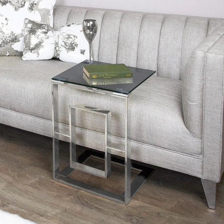 Naples Smoked Glass Sofa End Table Chrome - LUX-HOM
