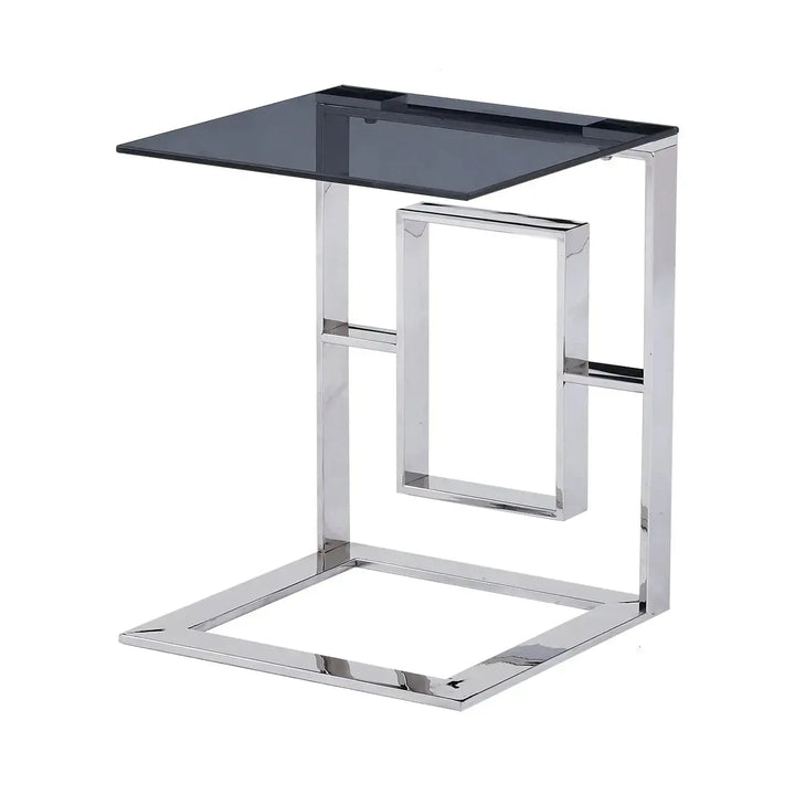 Naples Smoked Glass Sofa End Table Chrome - LUX-HOM
