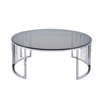 Owen Round Chrome Metal Coffee Table with Smoke Glass Top - LUX-HOM
