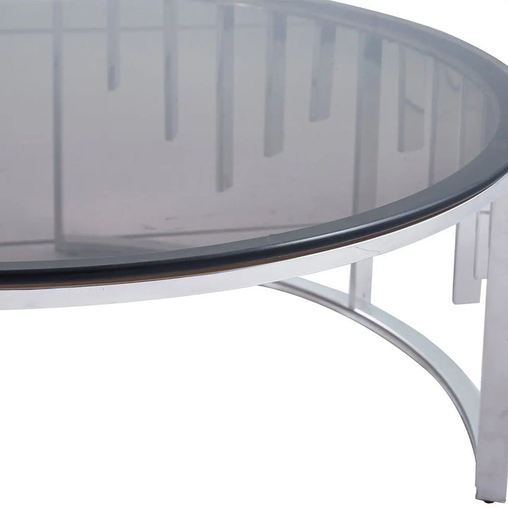 Owen Round Chrome Metal Coffee Table with Smoke Glass Top - LUX-HOM
