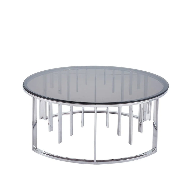 Owen Round Chrome Metal Coffee Table with Smoke Glass Top - LUX-HOM
