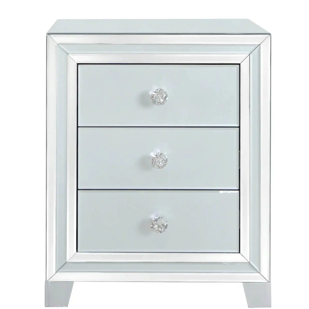 Paris 3 Drawer Mirrored Bedside Table - Soft Grey - LUX-HOM