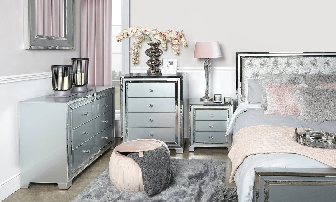Paris 3 Drawer Mirrored Bedside Table - Soft Grey - LUX-HOM