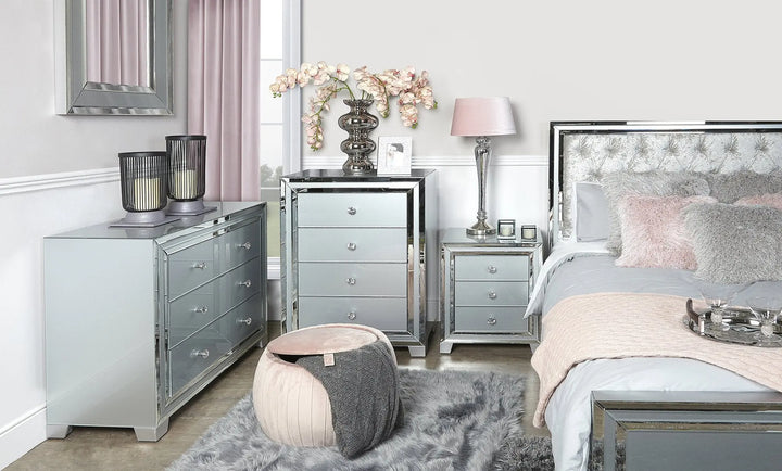 Paris 3 Drawer Mirrored Bedside Table - Soft Grey - LUX-HOM