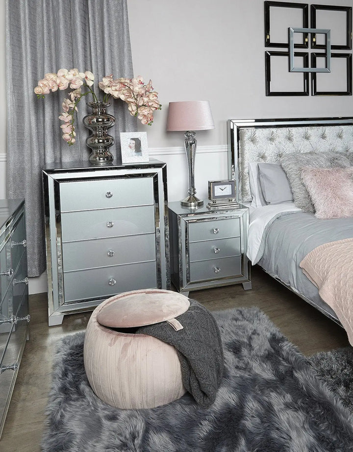 Paris 3 Drawer Mirrored Bedside Table - Soft Grey - LUX-HOM