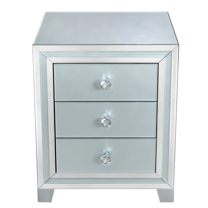 Paris 3 Drawer Mirrored Bedside Table - Soft Grey - LUX-HOM