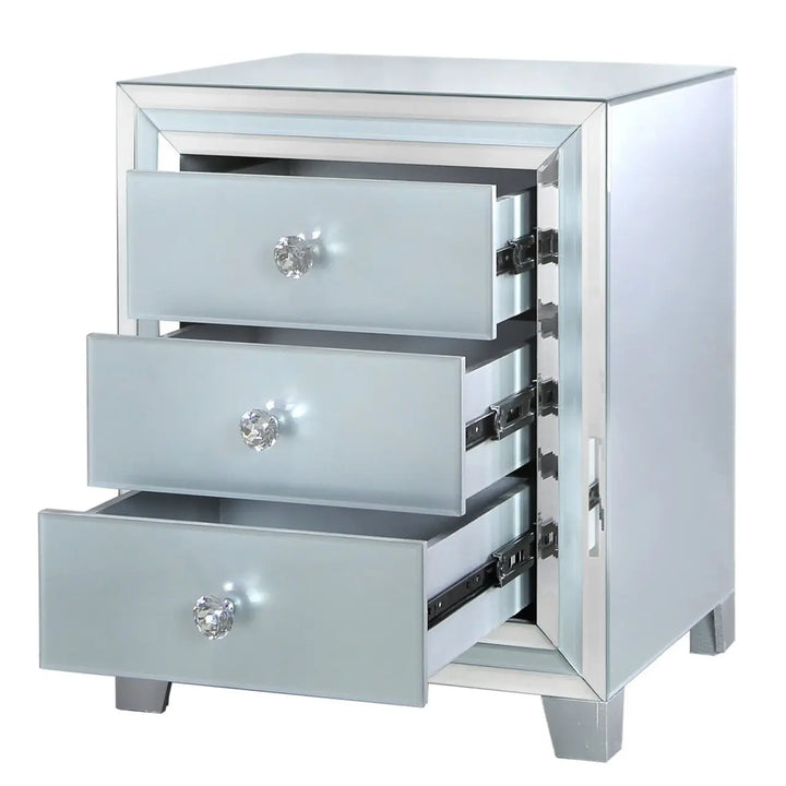 Paris 3 Drawer Mirrored Bedside Table - Soft Grey - LUX-HOM