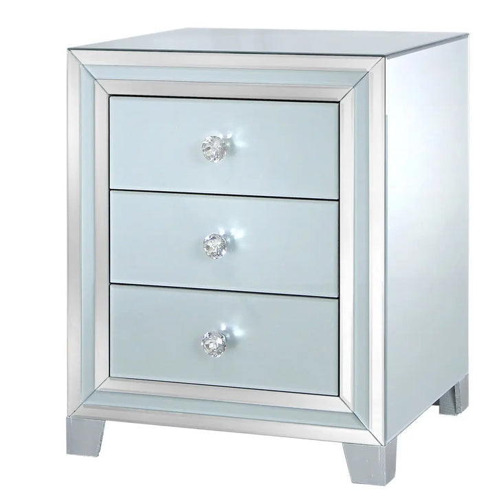 Paris 3 Drawer Mirrored Bedside Table - Soft Grey - LUX-HOM
