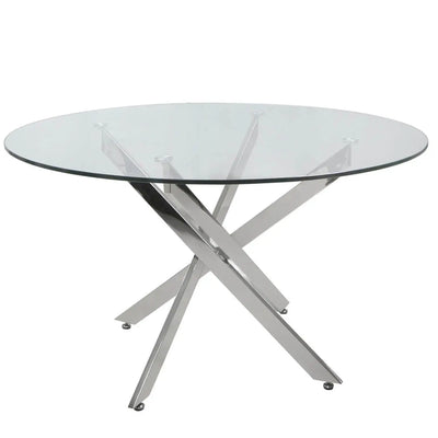 Porto Medium Round Glass Dining Table Chrome - LUX-HOM