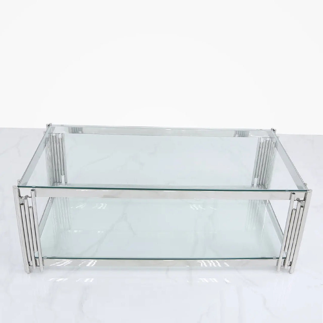 Rohen Glass and Metal Coffee Table Chrome - LUX-HOM