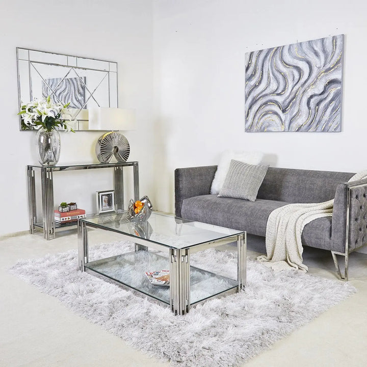 Rohen Glass and Metal Coffee Table Chrome - LUX-HOM