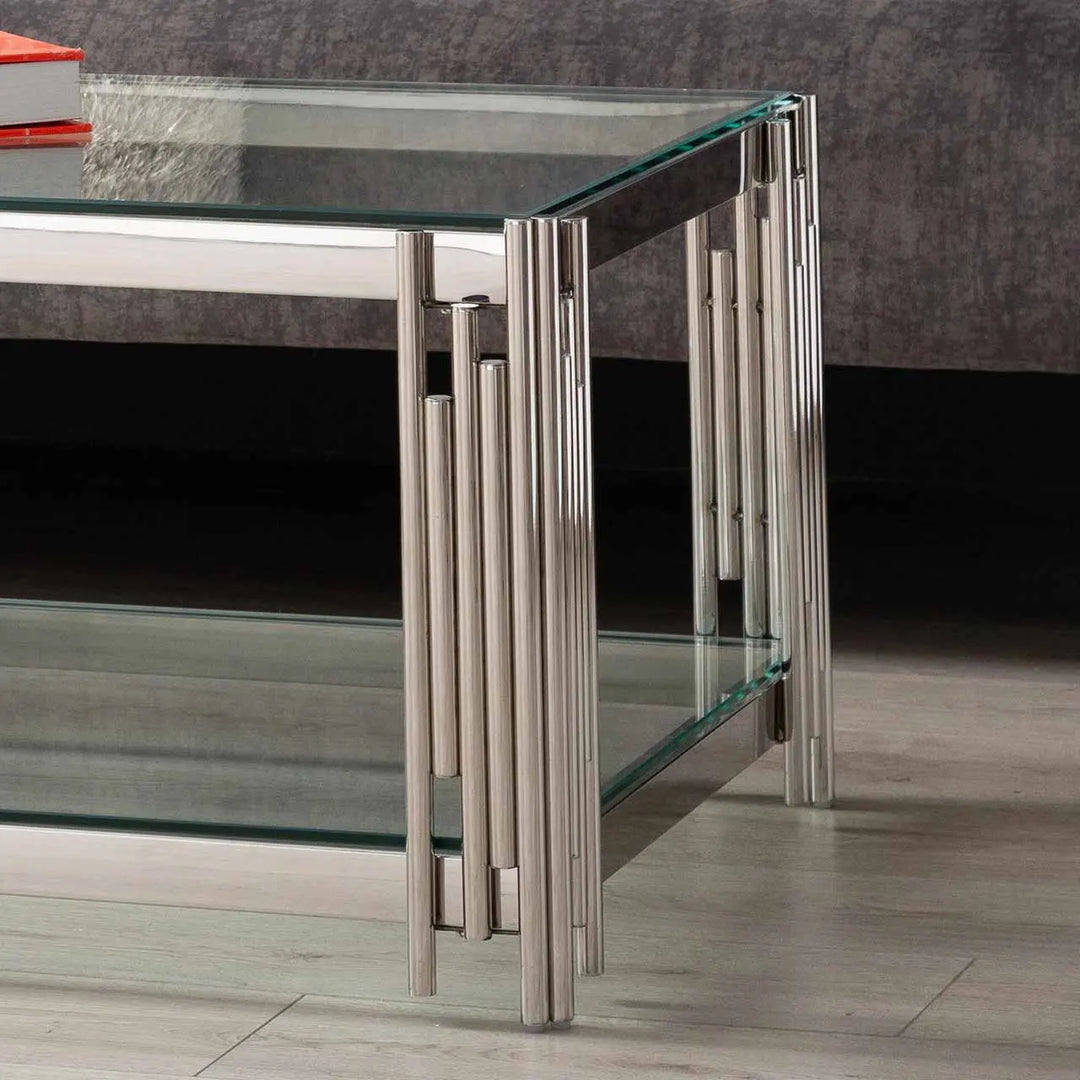 Rohen Glass and Metal Coffee Table Chrome - LUX-HOM