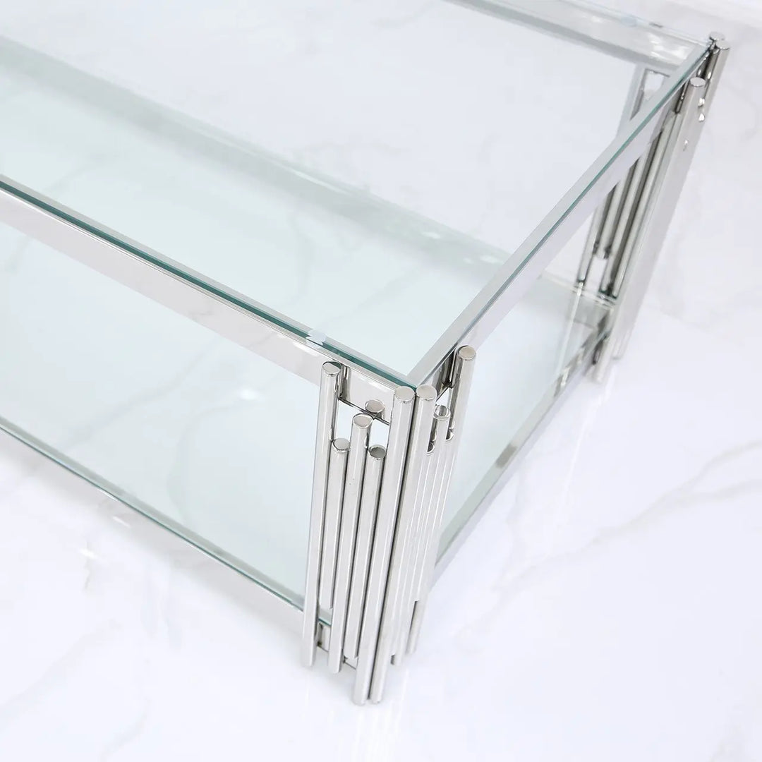 Rohen Glass and Metal Coffee Table Chrome - LUX-HOM