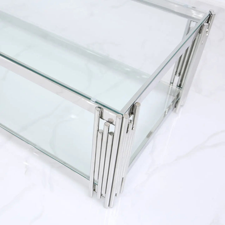 Rohen Glass and Metal Coffee Table Chrome - LUX-HOM