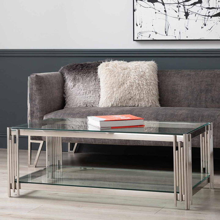 Rohen Glass and Metal Coffee Table Chrome - LUX-HOM