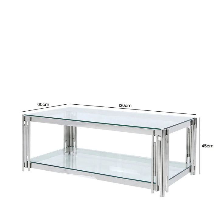Rohen Glass and Metal Coffee Table Chrome - LUX-HOM