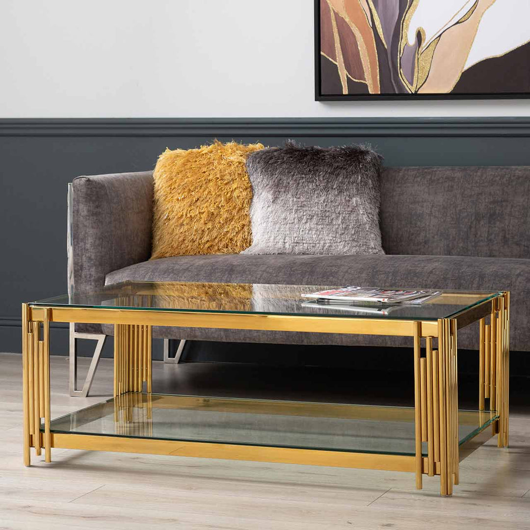 Rohen Glass and Metal Coffee Table Gold - LUX-HOM