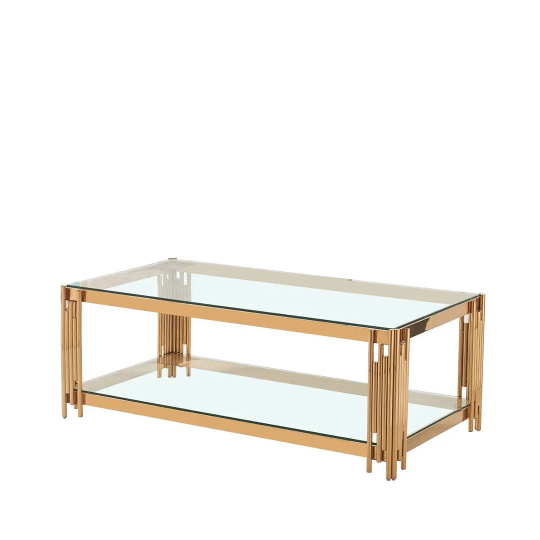 Rohen Glass and Metal Coffee Table Gold - LUX-HOM