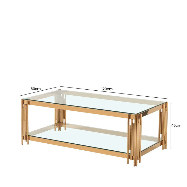 Rohen Glass and Metal Coffee Table Gold - LUX-HOM