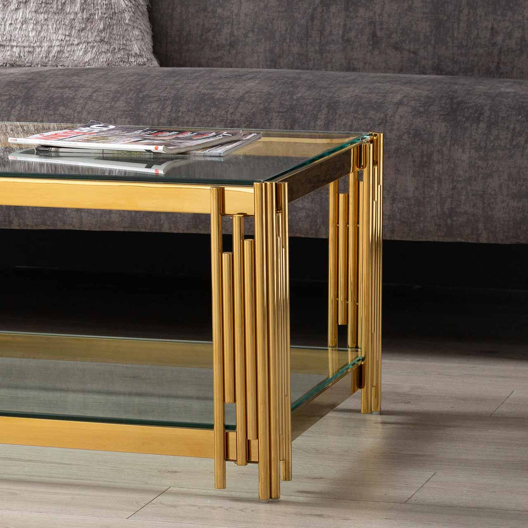 Rohen Glass and Metal Coffee Table Gold - LUX-HOM