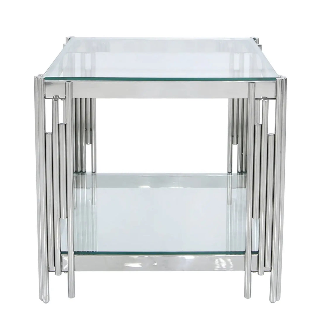 Rohen Glass End Table / Side Table - Chrome - LUX-HOM