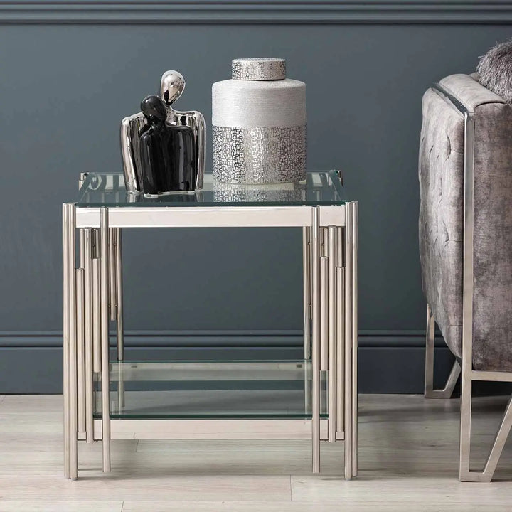 Rohen Glass End Table / Side Table - Chrome - LUX-HOM