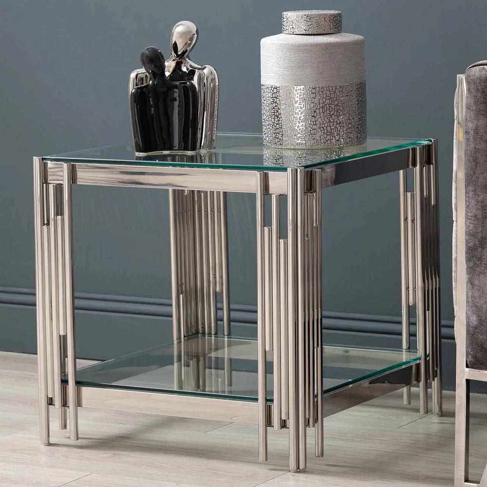 Rohen Glass End Table / Side Table - Chrome - LUX-HOM