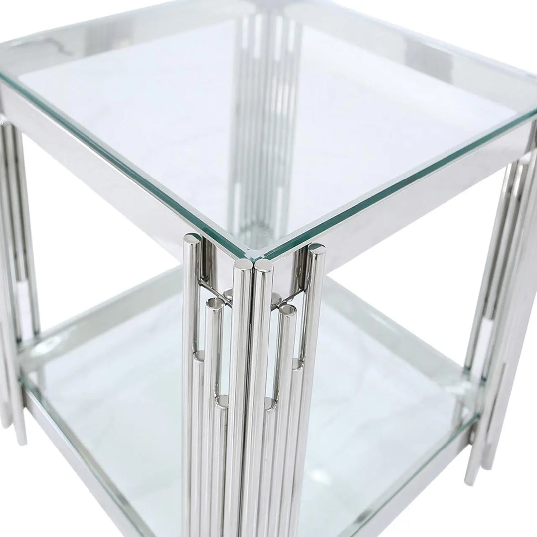 Rohen Glass End Table / Side Table - Chrome - LUX-HOM