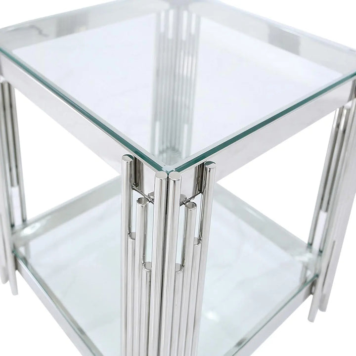 Rohen Glass End Table / Side Table - Chrome - LUX-HOM