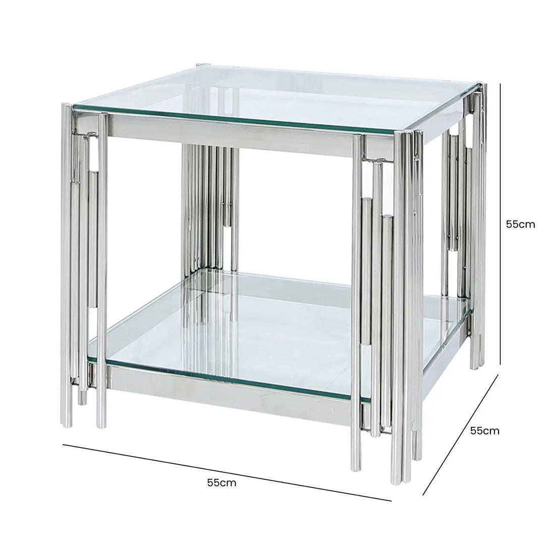 Rohen Glass Side Table Chrome - LUX-HOM