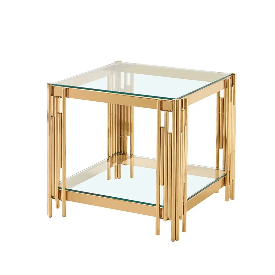 Rohen Metal and Glass End Table Gold - LUX-HOM