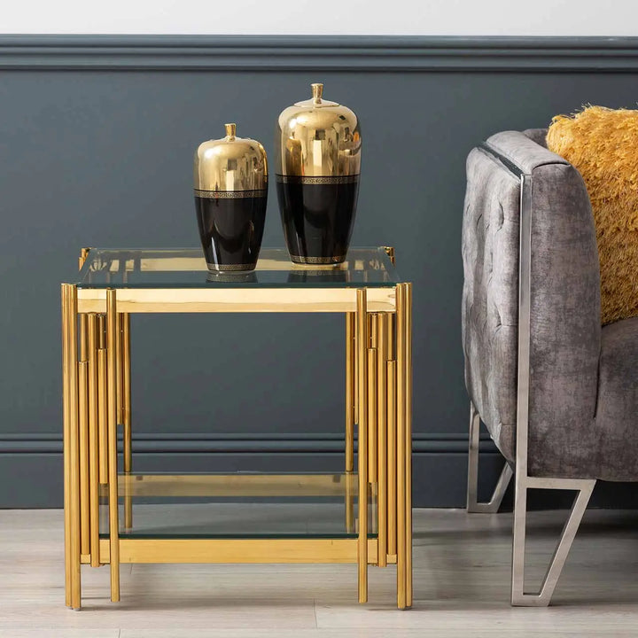 Rohen Metal and Glass End Table Gold - LUX-HOM