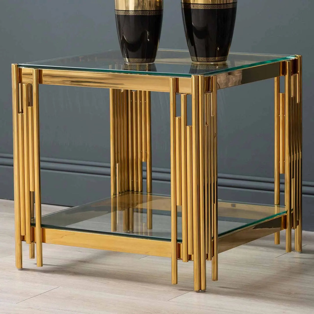 Rohen Metal and Glass End Table Gold - LUX-HOM