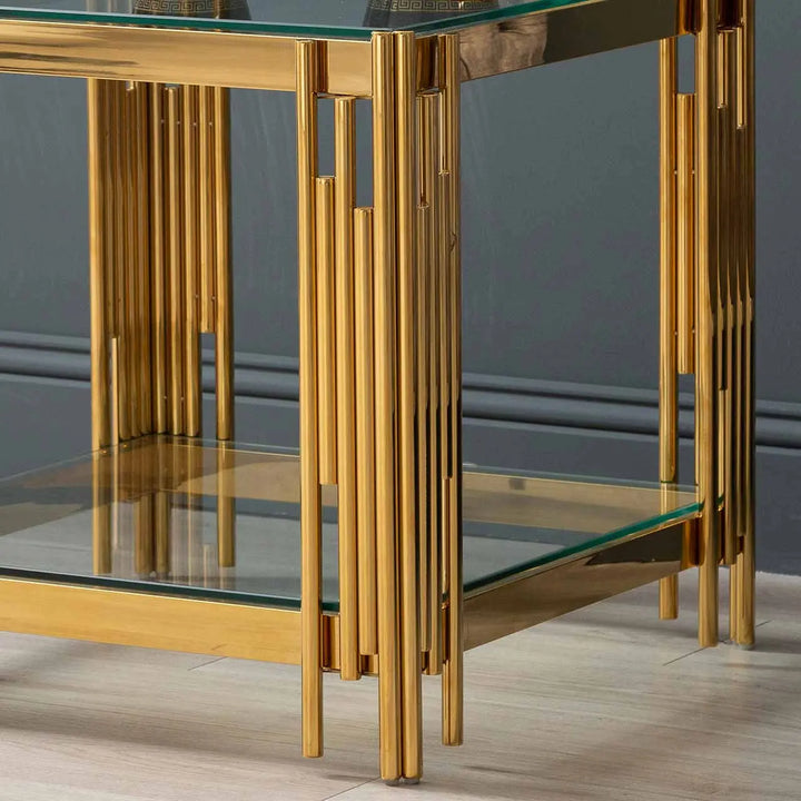 Rohen Metal and Glass End Table Gold - LUX-HOM