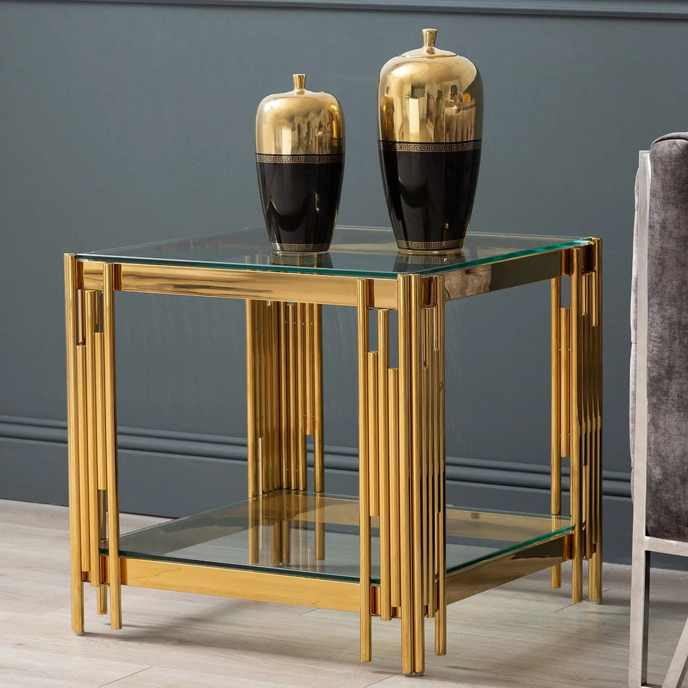 Rohen Metal and Glass End Table Gold - LUX-HOM