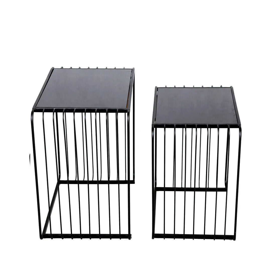 Set of 2 Black Metal Nesting Table with Black Glass Top - LUX-HOM