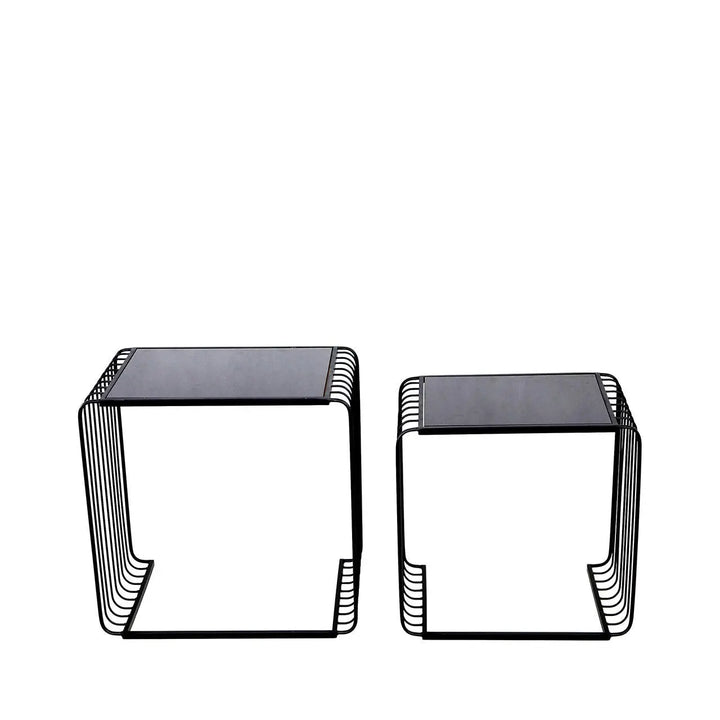 Set of 2 Black Metal Nesting Table with Black Glass Top - LUX-HOM