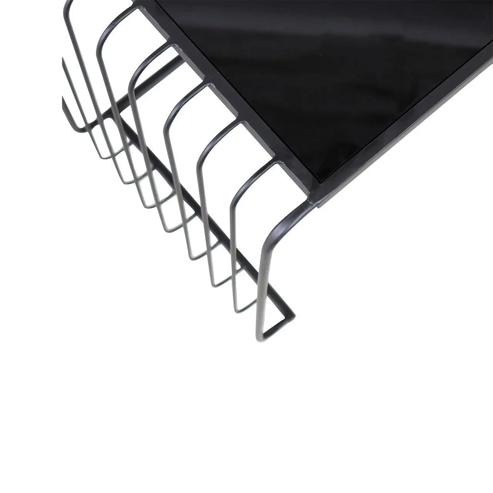 Set of 2 Black Metal Nesting Table with Black Glass Top - LUX-HOM